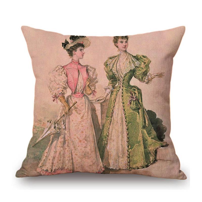 Elegant European Victorian Era Fashion Duchess Ladies Vintage Poster Royal Home Decorative Sofa Pillow Case Linen Cushion Cover