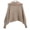 Zara Pulover cu mânecă lungă, guler tip skipper, lungime scurtă S Bej maro tricotat Femei Folosit