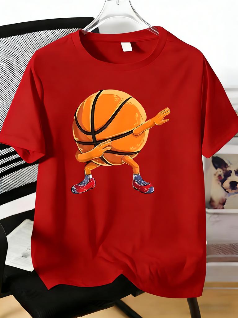 Unisexs Tee Cartoon Dancing Basketball Character Print Cotton Short Sleeve Male Casual Streetwear Outdoor Daily Basic Fashion Top