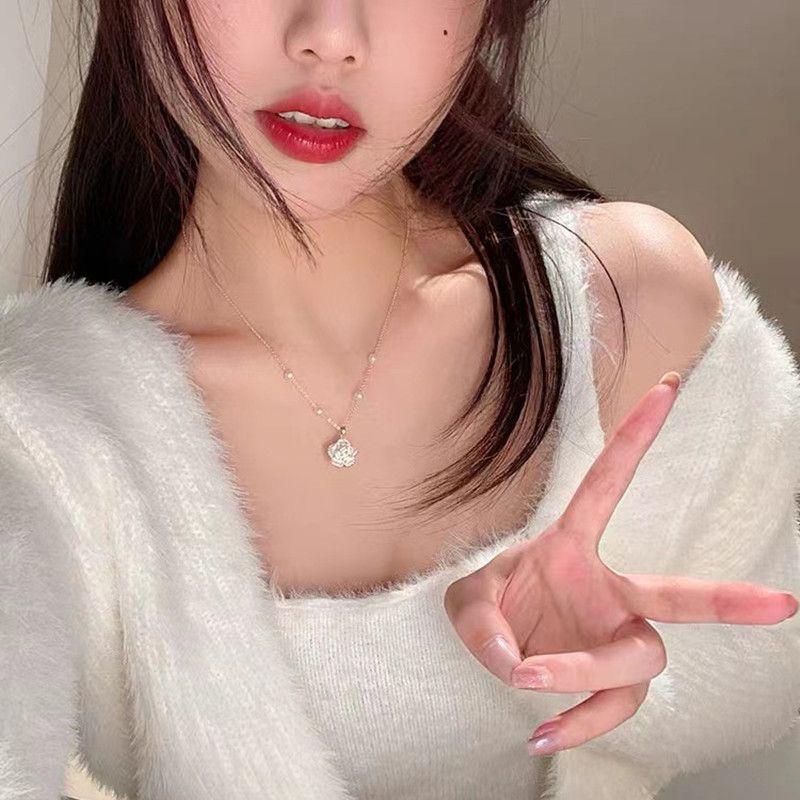 Perla Jemná Kamélie Otevírací Nastavitelný Prsten Náramek Náhrdelník Vintage Pro Ženy Dívka Řetízek na Ruku Luxusní Šperky Doplňky