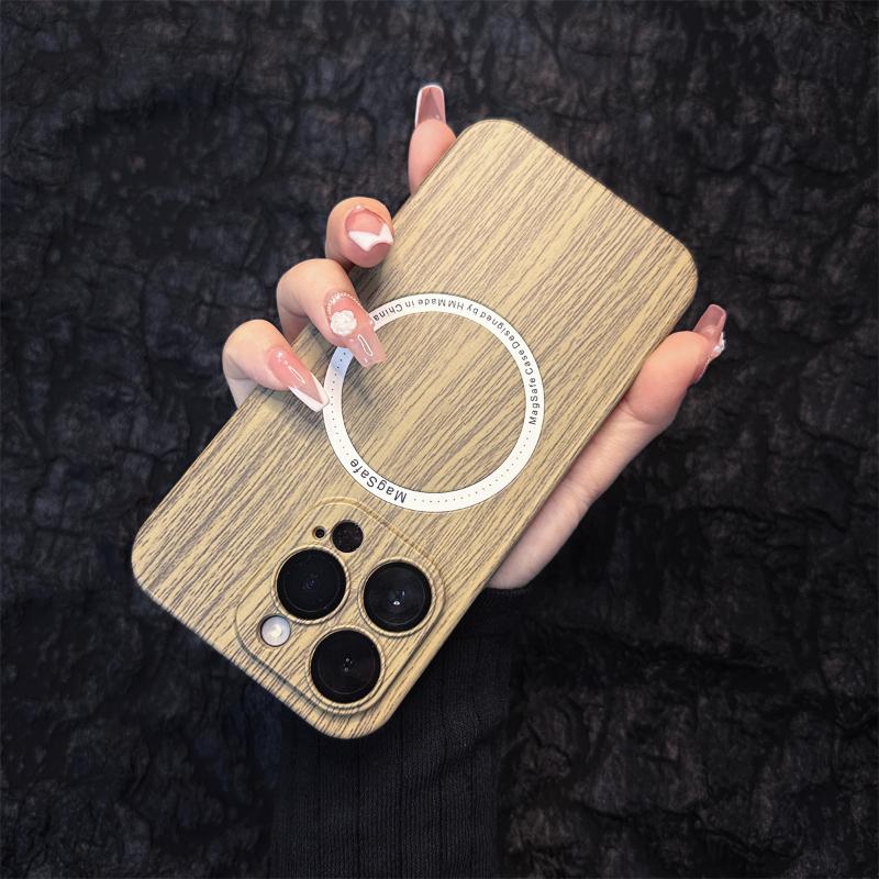 New Magsafe Magnetic Wireless Charging Wood Grain Shockproof Phone Case For iPhone 16 Pro Max 14 11 12 13 15 Pro Max Back Cover