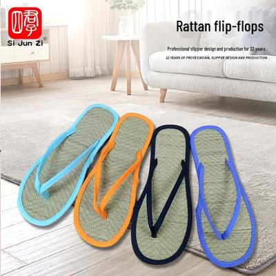 Japanese-Style Summer Outdoor Straw Slippers: Unisex Rattan Flip-Flops for Couples