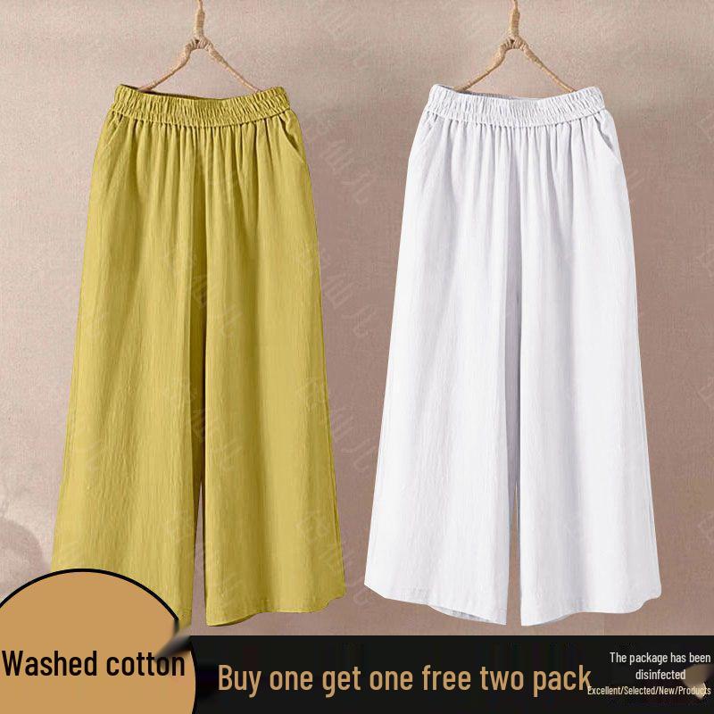Cotton Wide-Leg High Waist Elastic Cropped Pants for Women - 2026 Summer Collection