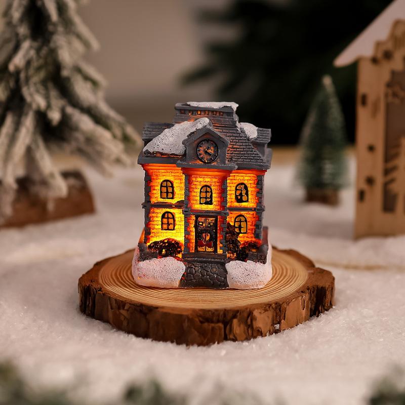 New Christmas decorations, resin luminous small house with lights, dreamy European-style snow house, Christmas gift