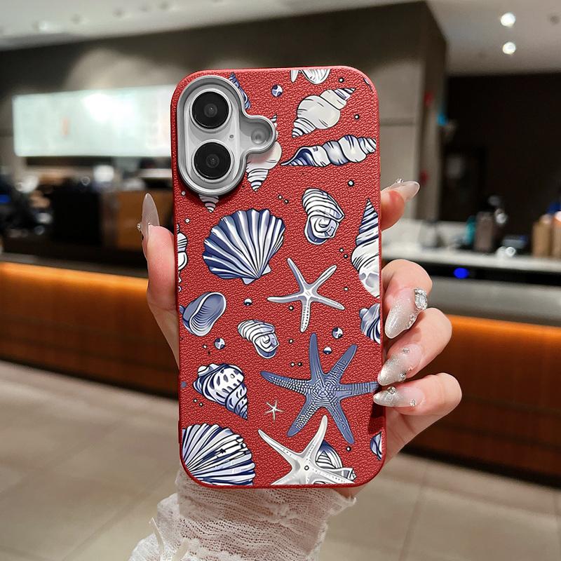 Starfish Printed Silicone Case For iPhone 16 Pro Max 14 15 Plus 13 12 Pro Max 11 Shockproof Leather Texture Soft TPU Phone Cover