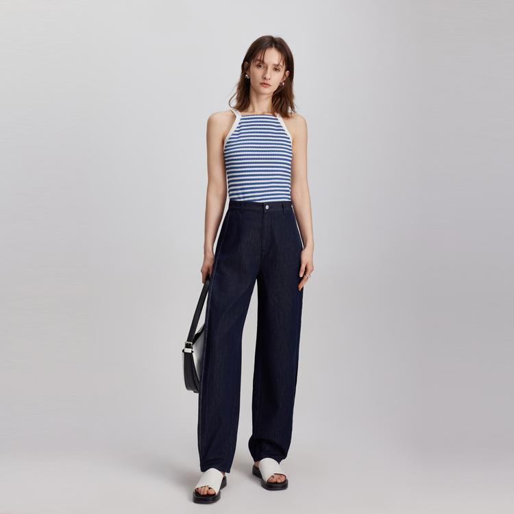 Elle Straight Leg High Waist Loose Wide Leg Jeans Women jeans Denim-Blue EQ47678