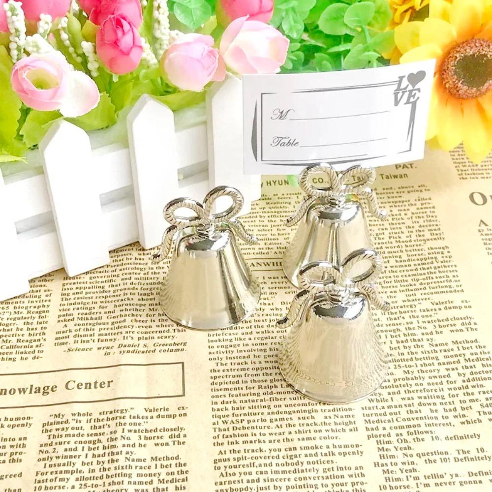 Bowknot Heart Shape Bell Place Card Holder Zinc Zinc Alloy Photo Clip Table Number Card Stand  Bridal Shower