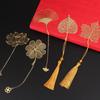 Chinese Style Stationery Retro Metal Bookmarks Hollow Ginkgo Biloba Maple Leaf Lotus Vein Book Marks Gifts