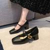 Fashion Female Sandals Cheongsam Mary Jane Square Shoes Dress Shoes Woman Heel Pumps Buckle Strap Shallow