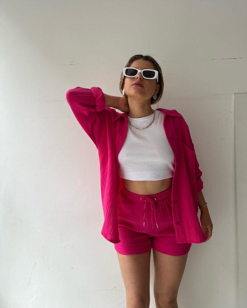 2024 Autumn Women's Two-Piece Set: Wrinkled Long Sleeve Shirt & High Waist Drawstring Shorts