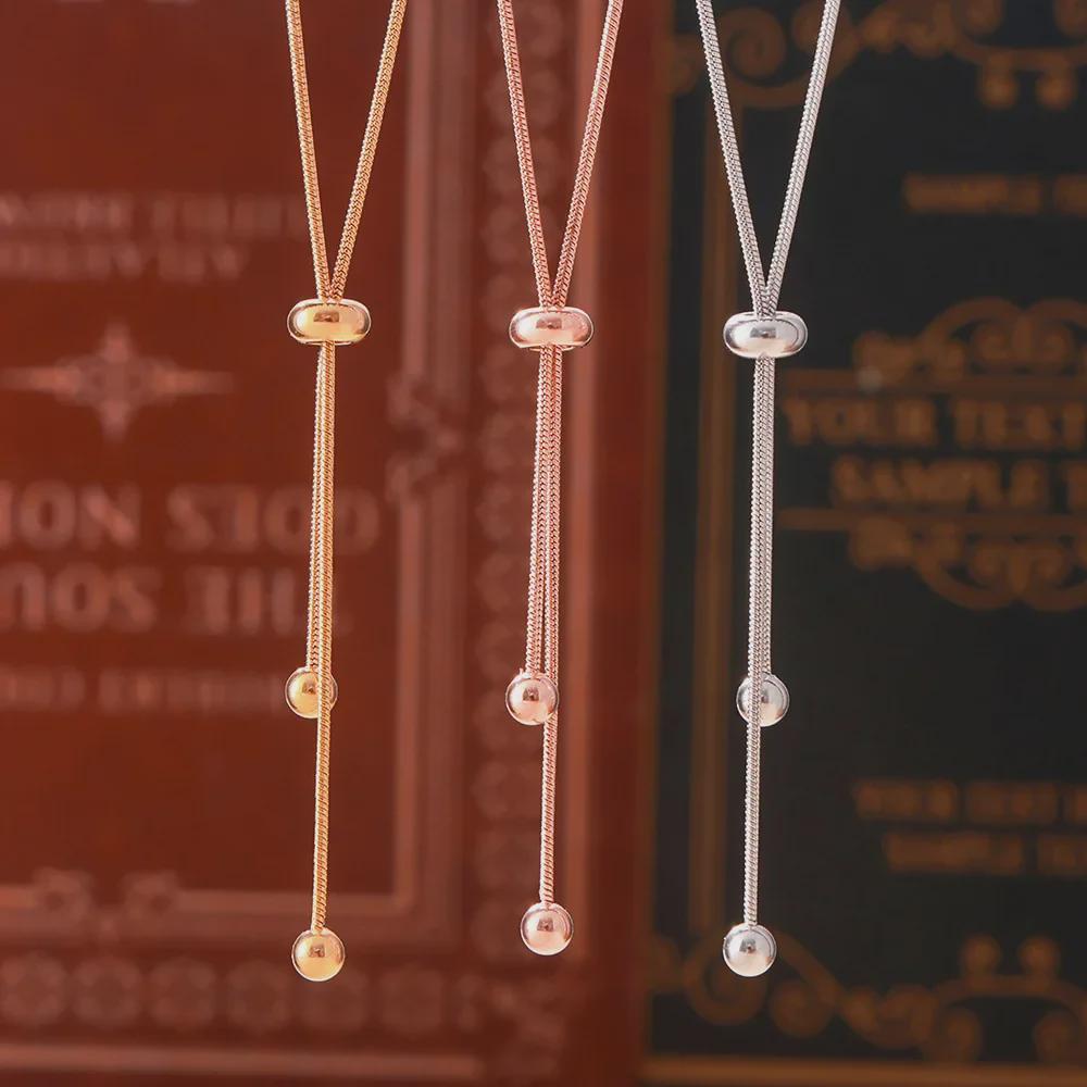 Stylish Non-Fade Round Bead Pull-Out Buckle Women’s 18K Gold-Plated Titanium Steel Jewelry Set: Tassel Necklace, Bracelet, Anklet.