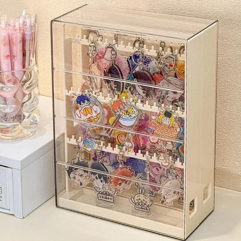 Keychain Display Stand Hanging Anime Pendant Organizer for Guka Small Doll Pendants Hook Desktop Acrylic Dustproof Storage Box
