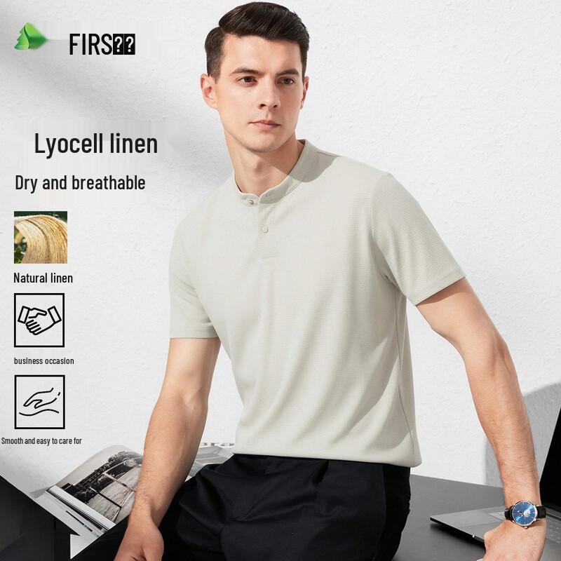 FIRS Men s Lyocell Linen Henley Collar T-shirt 3XL