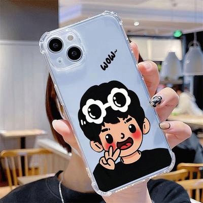 Transparent Four-corner Anti-fall Mobile Phone Case Ins Style for Apple Mobile Phone Protective Cover Half Pack Fortune Mobile Phone Case