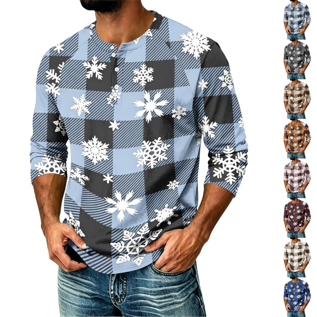 Men's Casual Shirt with Raglan Three-Quarter Length Sleeves Christmas Print Pullover