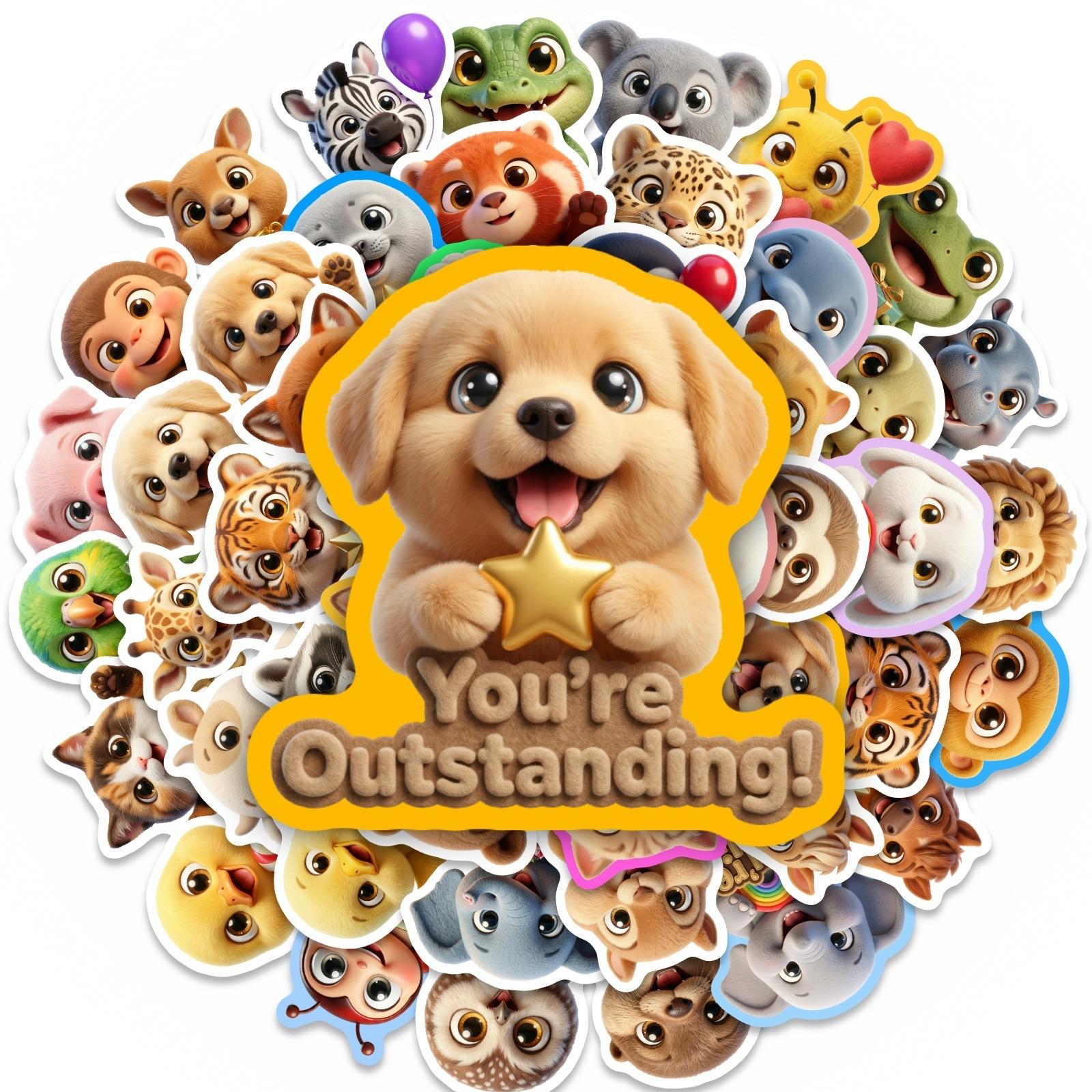 

50 Pcs 3D Effect Cute Pet Positive Slogan Stickers, for Cup Notebook Phone Stationery Box Helmet Laptop Fridge Skate Decor Decal