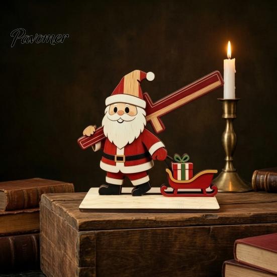 Reusable Wooden Christmas Figures Tabletop Ornament, Cute Spliced Elk/Santa Claus/Snowman Desktop Handmade Style Holiday Table Ornaments Decorations
