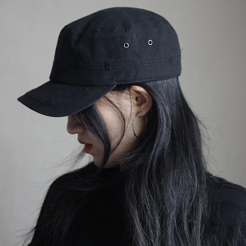 Korean Style Distressed Ripped Black Baseball Cap for Women, Oversized, Extra Deep, Wide Brim, Face-slimming, Vintage, Versatile, Duckbill Cap