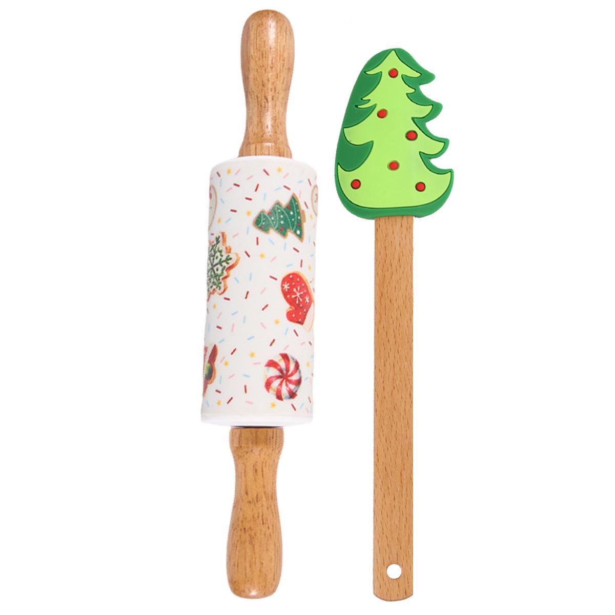 

Набор из 2 силиконовых скалок и силиконовых лопаток, рождественские узоры для выпечки теста для торта, пиццы, кондитерских изделий, помадки, печенья