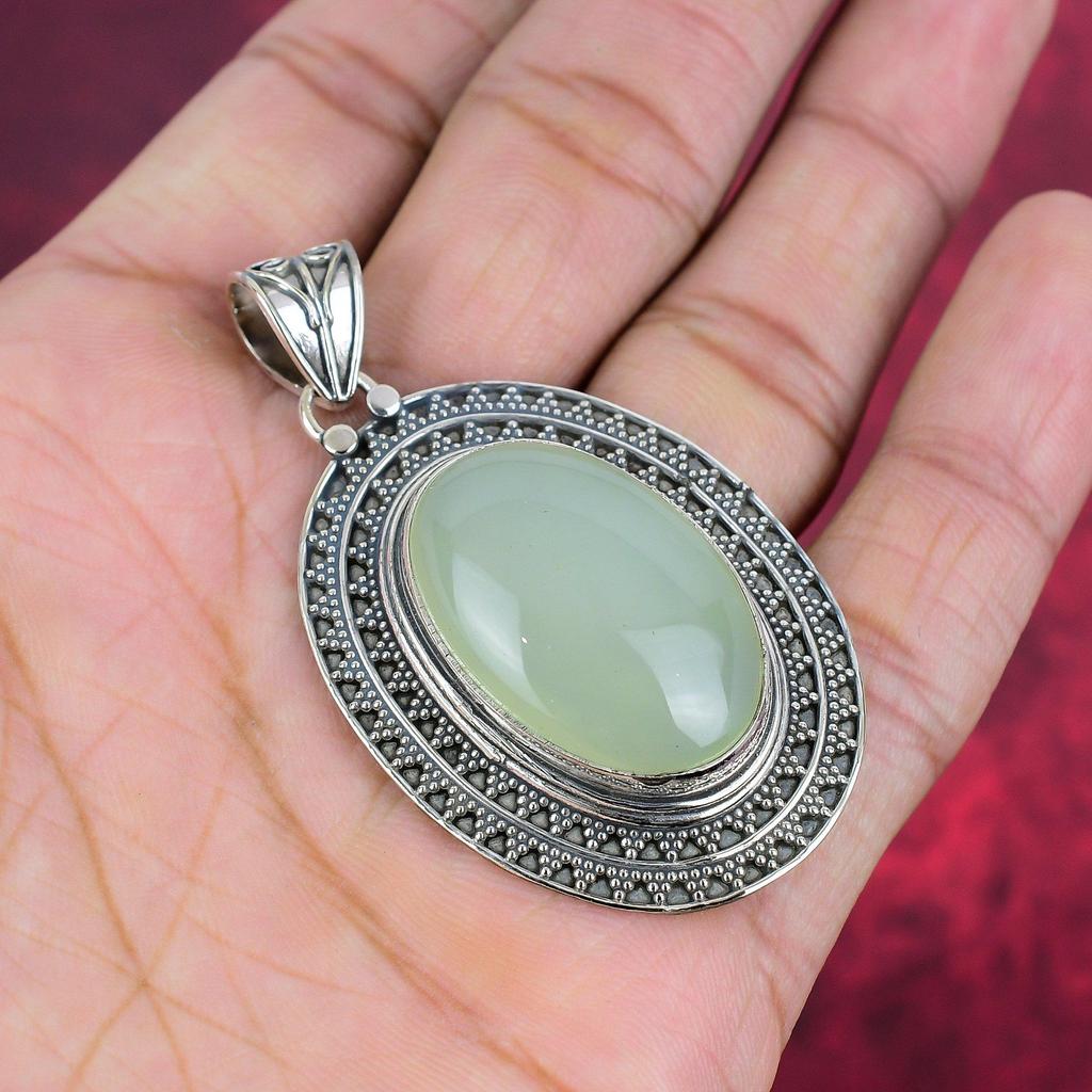 Aqua Chalcedony Handmade Gemstone Jewelry, 925 Solid Sterling Silver Pendant Unique Design Jewelry, For Women
