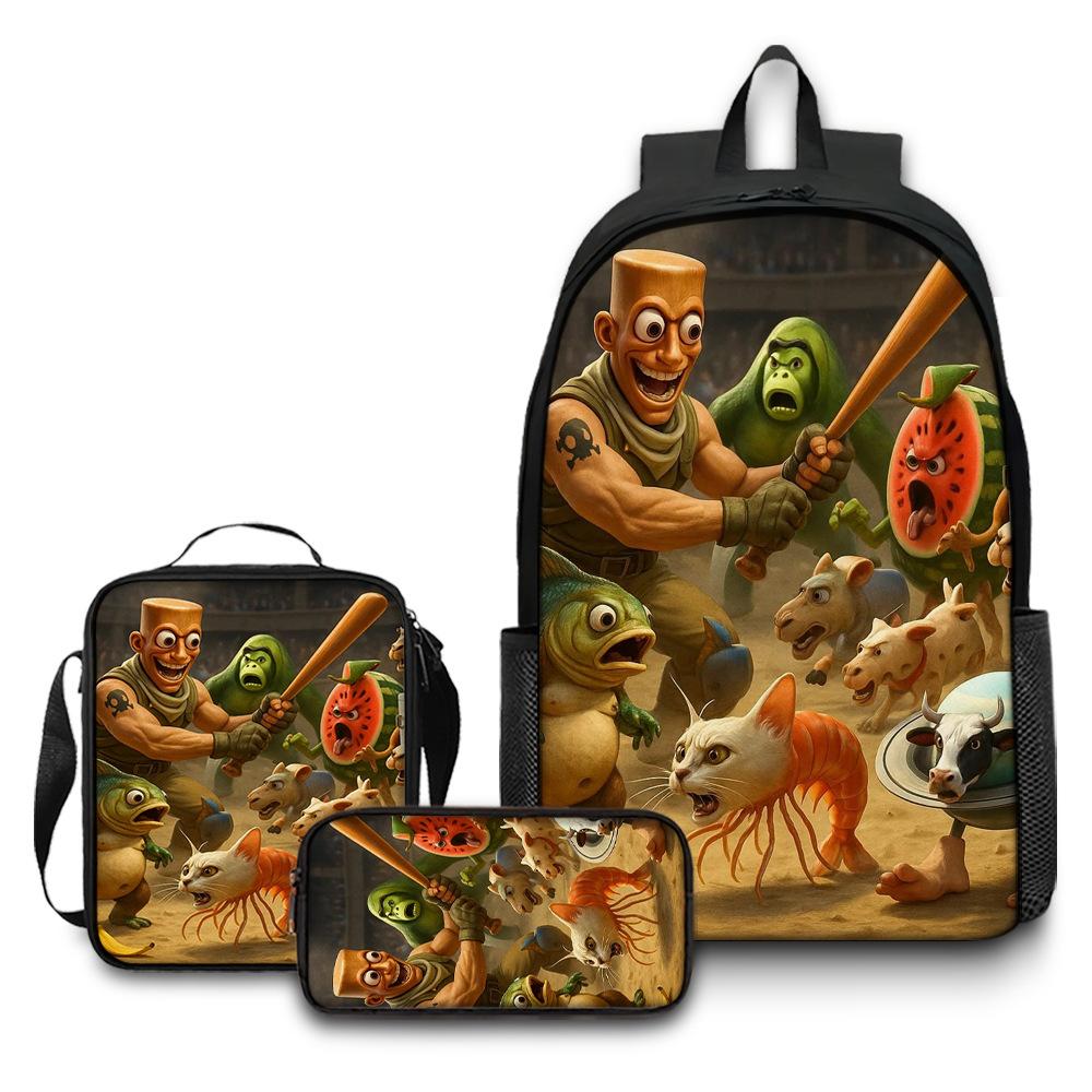 Printed Backpack Wooden Stick Man Shanhaijing School Bag Pencil Case