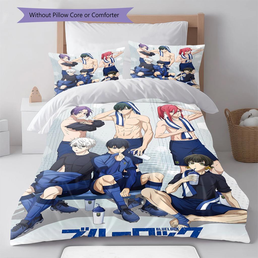 Ložní prádlo s motivem BLUE LOCK, Sada přikrývky, Povlak na přikrývku, Povlak na polštář, Domácí dárek k narozeninám (1 * povlak na peřinu + 2 * povlak na polštář, bez jádra)