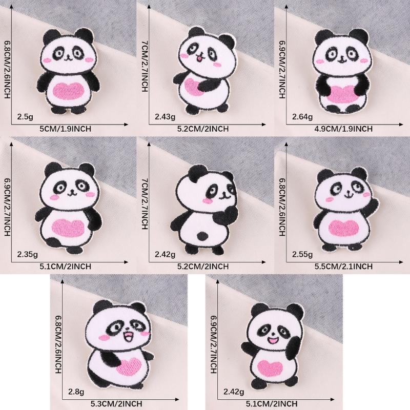 8 Pcs Cartoon Panda Embroidered Patches Iron On Patches Animal Repair Patches Sewing On Applique Patches for Clothes Bag
