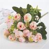 Artificial Camellia 5 Branchs 13 Flowers Realistic Silk Easy Maintenance Faux Flower Decor Dark Pink for Wedding