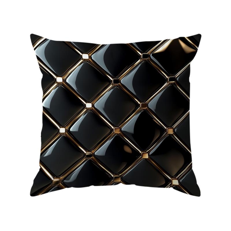 1 Stück Schwarz-Gold karierte Kissenbezüge Polyester Geheimnisvolle Party-Kissenhülle für Sofa Stuhl Bett Auto Party Tischdekoration