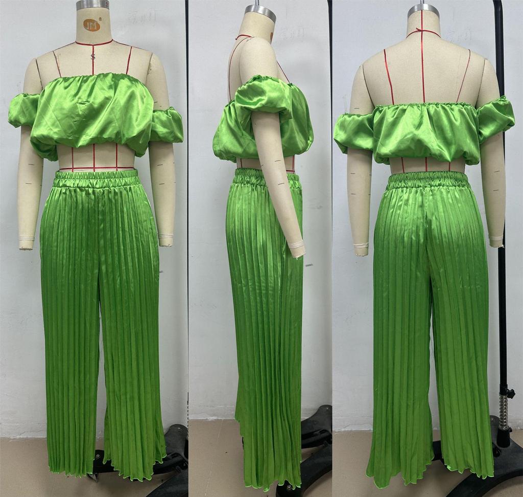 Elegant 25th Anniversary Strapless Pleated Long Pants Set In Solid Color