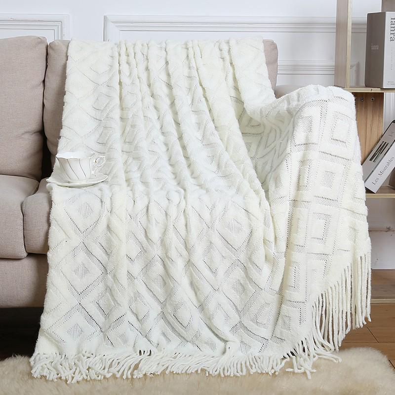 Bohemian Knitted Throw Blanket for Bed, Sofa, or Office Nap