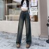 Cement Gray Retro Wide-leg Jeans Women's Autumn 2025 New High Waist Loose and Thin Straight Mopping