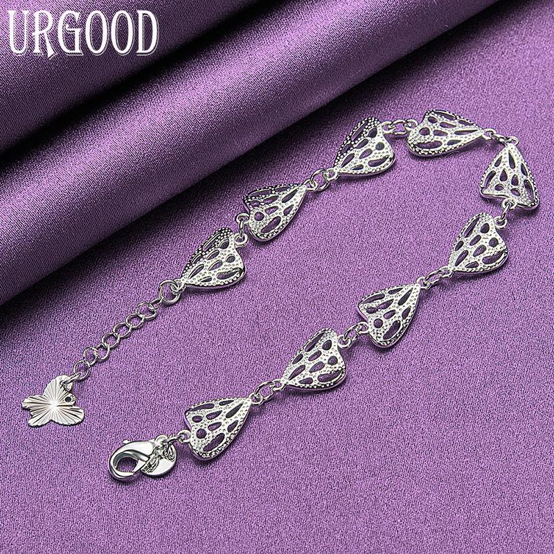 925 Sterling Silver Fashion Pattern Heart Bracelet Party Gift Jewelry