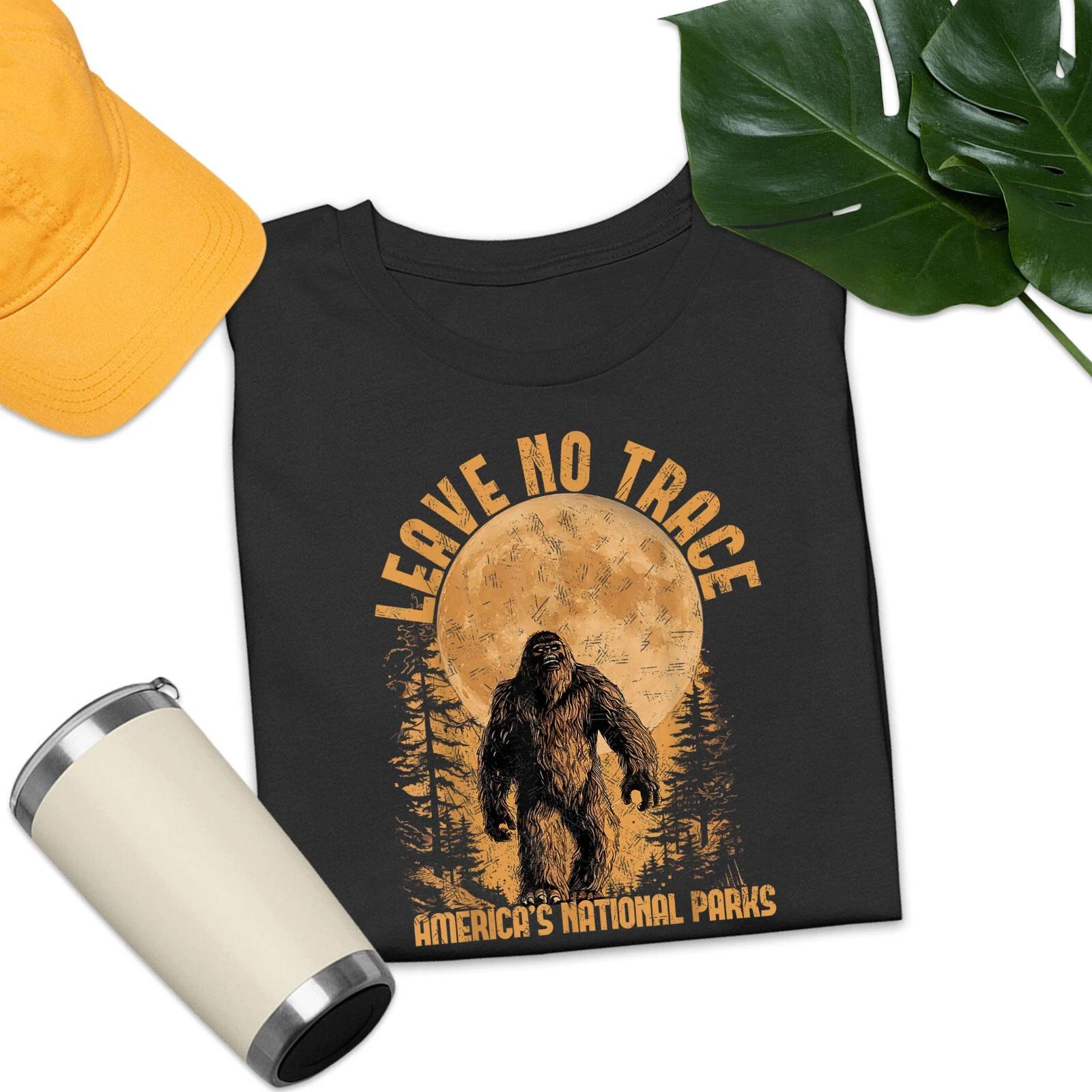 Sasquatch Leave No Trace T-Shirt, Retro Bigfoot Shirt L