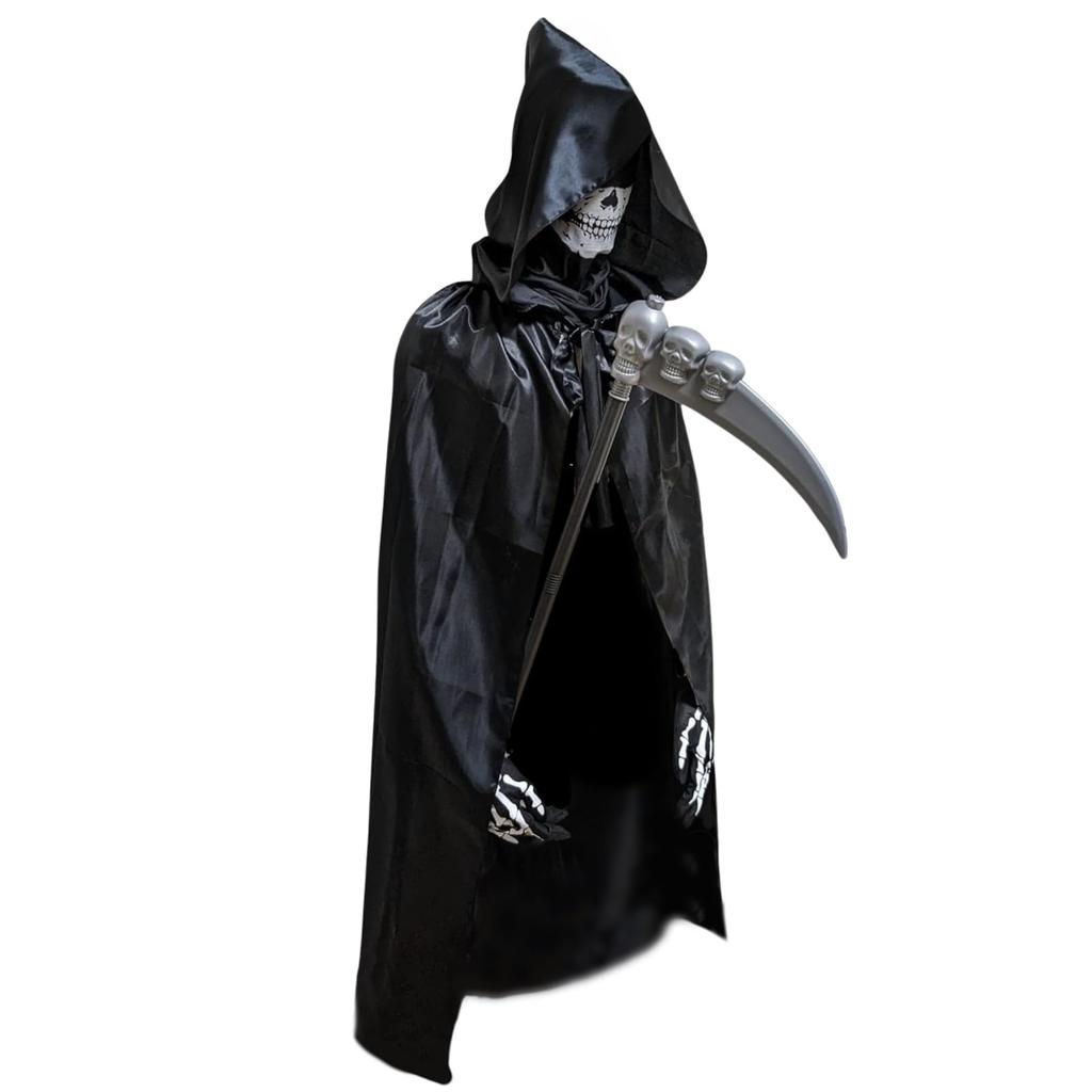 APOSITV Grim Reaper Cosplay Costume for Devil Halloween Includes Cape and Scythe Men, Costume, Costume, 4-Piece Set,