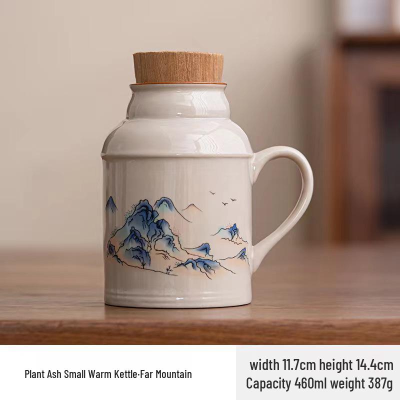 Ru Kiln Ceramic Insulated Teapot Set: Mute Thermos Pot with Teacup and Lid, Large Capacity, Chinese Style Office Cup.