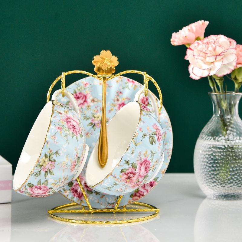 

Набор из чашки и блюдца из костяного фарфора в британском стиле – керамическая кофейная чашка с цветочным узором и позолоченным краем и ложкой Set D