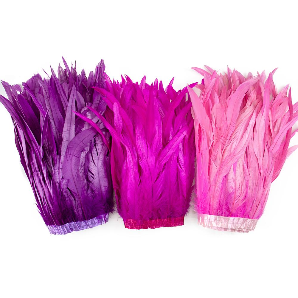 1Meter 25-30 Cm Rooster Feathers Trims Fringe Dyed Natural Cock Feather Ribbon For Party Costume Clothing Headdres Decoration
