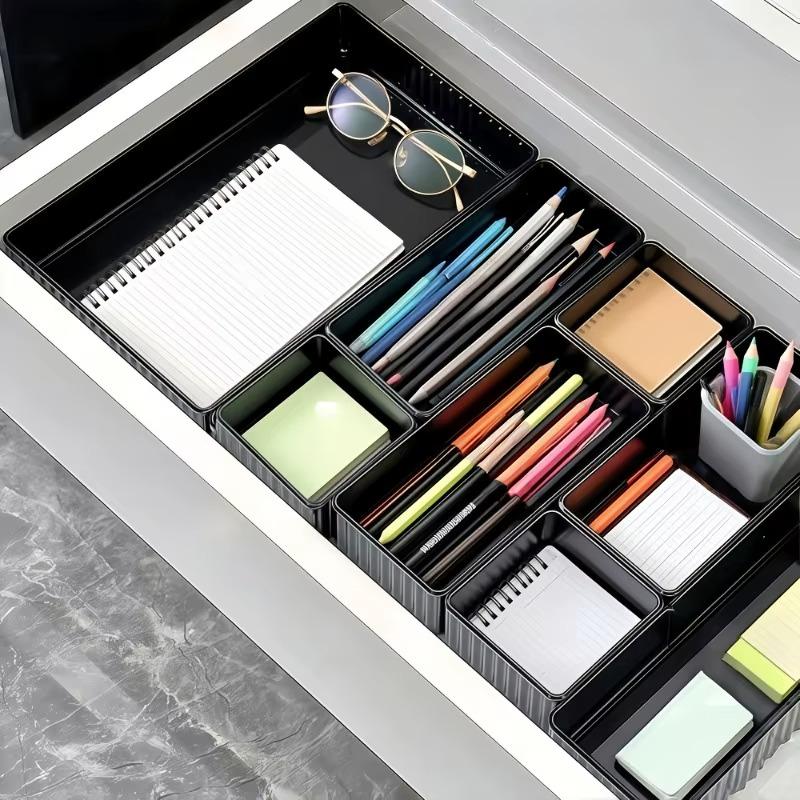 12pcs Multifunct Black Acrylic Transparent Drawer Organizer Set Desktop Storage Box for Makeup Beauty Office Supplies Organizers