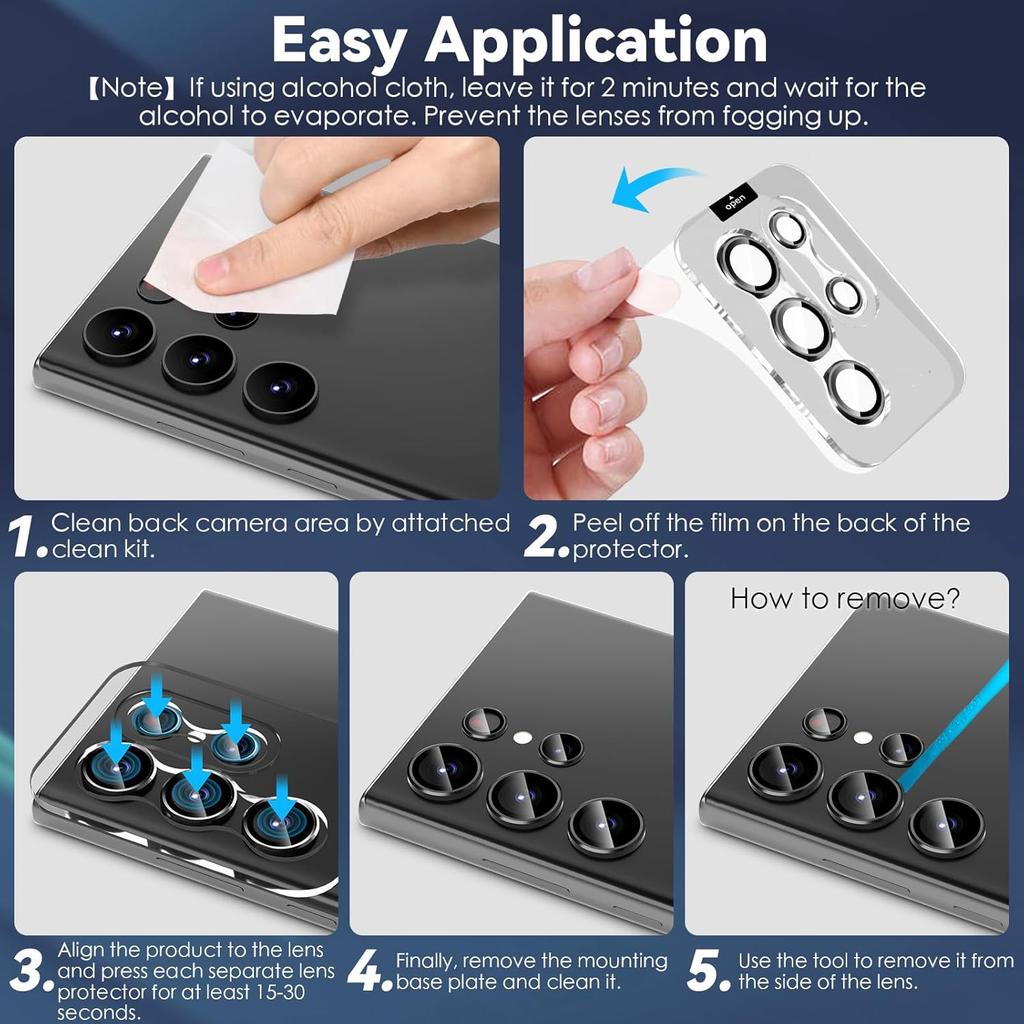 CloudValley for Samsung Galaxy S24 Ultra Camera Lens Protector, 9H Tempered Glass & Ultra-Thin Aluminum Alloy Individual Lens Screen Protective Cover