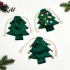 Reusable Fabric Gift Wraps Christmas Tree Shaped Bag, Drawstring Treat Goody Bags with Pompoms Durable Polyester Sacks Bells, Winter Present Wrapping