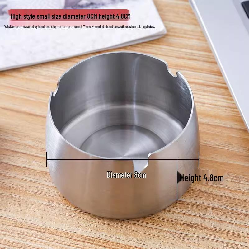 Round Stainless Steel Ashtray - Drop-Proof, Creative Minimalist Design for Home & Hospitality Use
