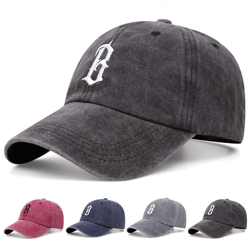 Korean style simple D letter embroidery washed denim baseball cap for women ins fashion versatile trendy brand peaked cap