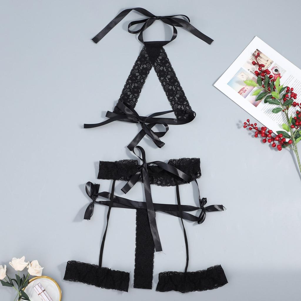 Women's Sexy Mesh Underwear See-through Underwear Three-piece Suit