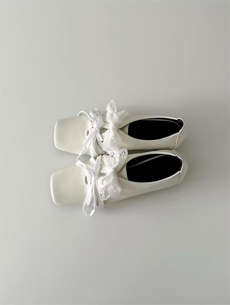 Lammfell Schnür-Mary Janes Kleine Lederschuhe Damen Quadratische Zehenpartie Dicker Absatz Schnür-Ballerinas Leder-Loafer