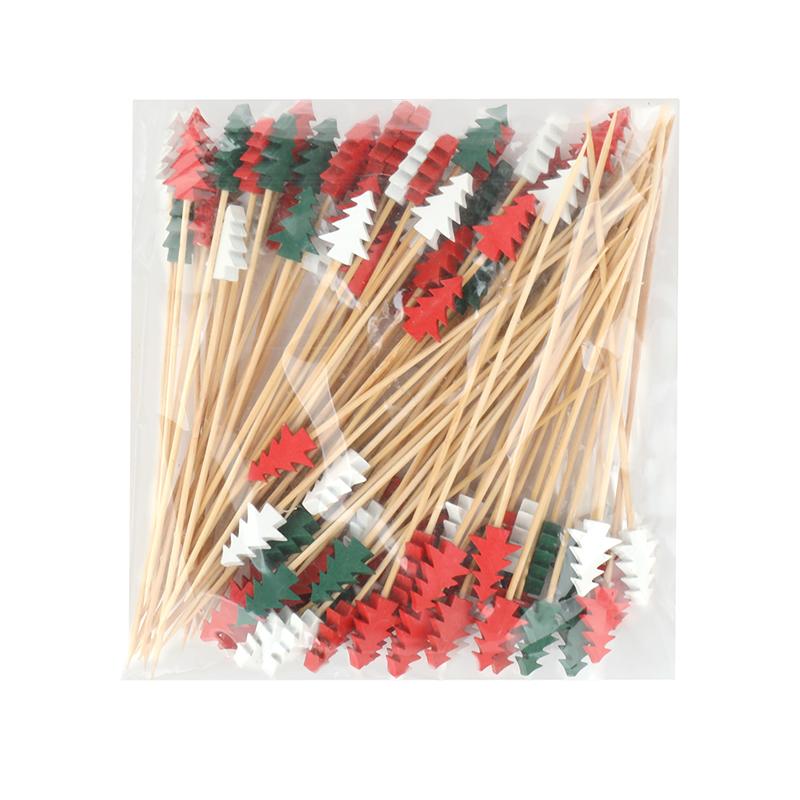 100Pcs Christmas Disposable Bamboo Skewers Santa Xmax Tree Fruit Fork Buffet Dessert Cocktail Sticks Christmas Decoration 2025