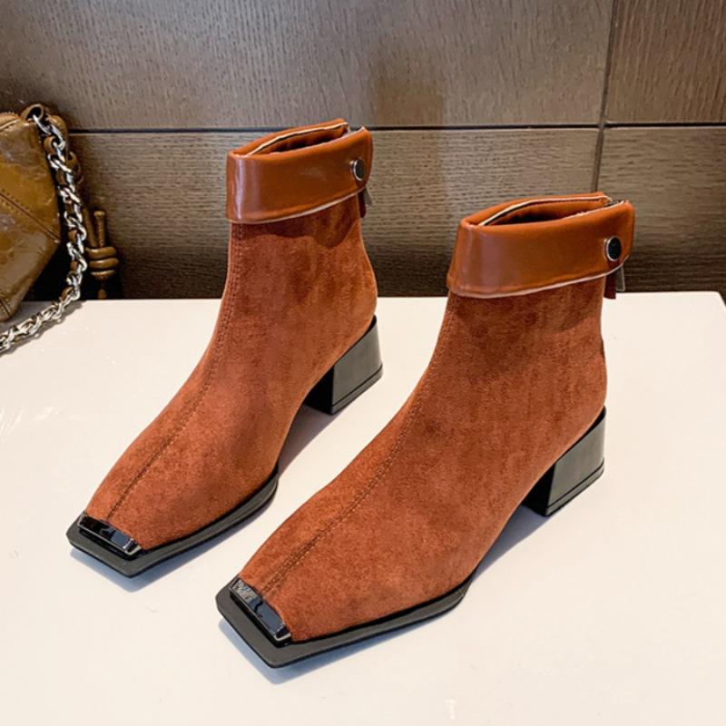 Fashion Leopard Suede Ankle Boots Sexy Mid Heels Square Toe Chunky Shoes Winter 2025 Trend New Goth Pumps Chelsea Botas Mujer