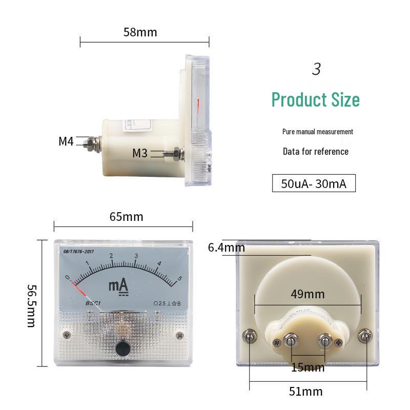 Pointer Type DC Ammeter Head 85C1-10A: Available In 1A, 2A, 3A, 5A, 50A, 500mA, 100uA, 30mA, and 50mA.