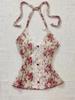 2025 Sommer Dame Blomstret Halter Blonder Bluse 2025 Vintage Sexy Slim Fit Eventyr Koreansk Mote Dame Topper Antrekk Elegant Stil
