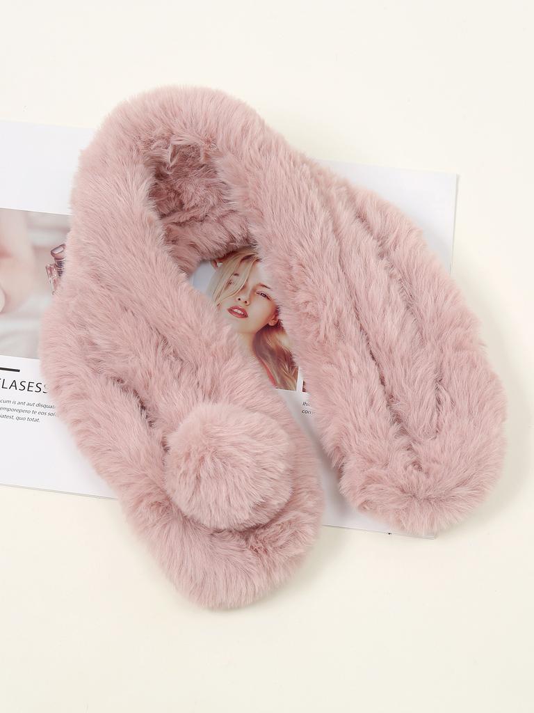 Faux Rabbit Fur Scarf Winter Warm Neckerchief Women Pearl Solid Color Neck Muffler Ladies Thick Scarves